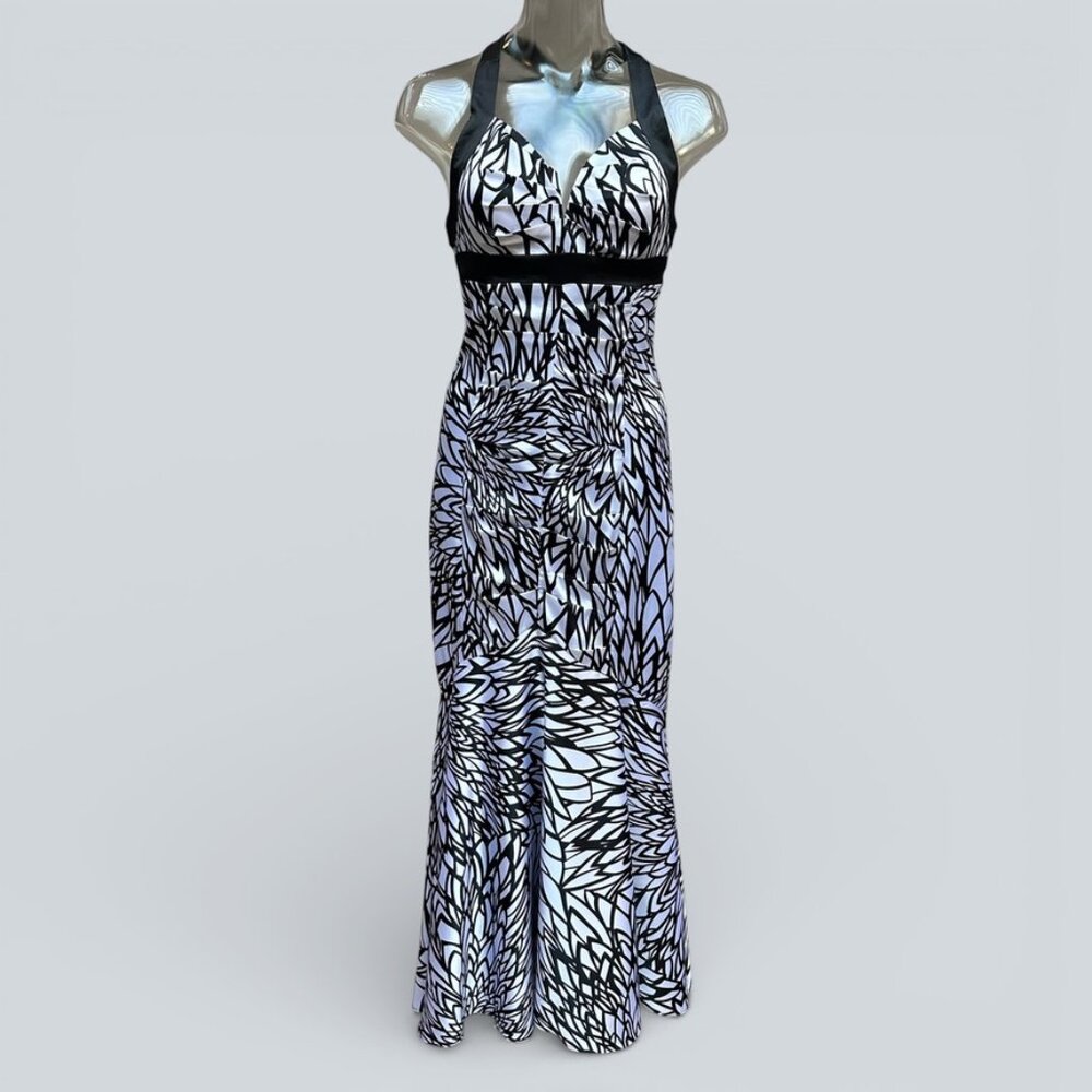 MORGAN & CO Company Black White Criss Cross Back Formal Dress Gown XS Prom - Picture 2 of 8